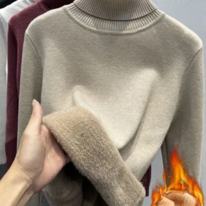 Thicken Velvet Turtleneck Sweater Women Korean Fashion Lined Warm Sueter Knitted Pullover Slim Top Winter Jersey Knitwear Jumper