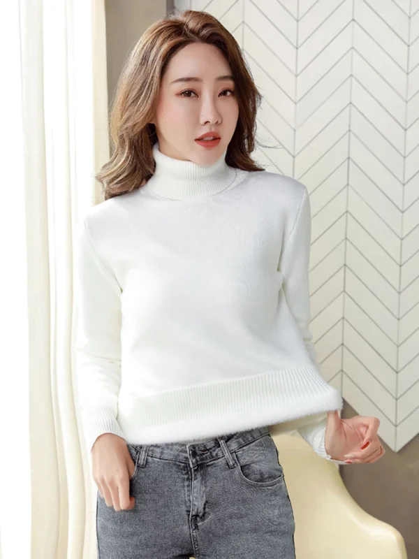 Sweater For Women Winter Thicken Turtleneck Slim Knit Pullover New Warm Plush Velvet Lined Knitwear Jumper Tops Casual Poleras - Gambar 4